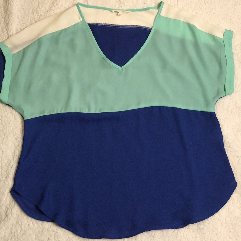 Wishful Park—Short sleeve color block blouse
